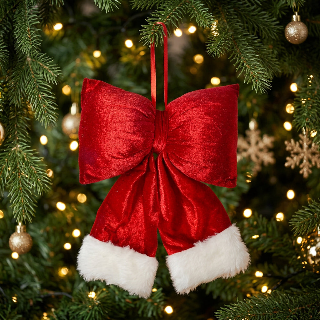 Moño Decorativo de Navidad Rojo Felpado 21x25cm