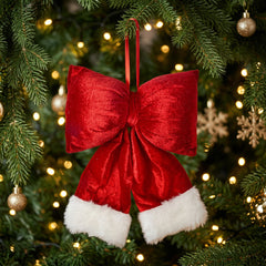 Moño Decorativo de Navidad Rojo Felpado 21x25cm