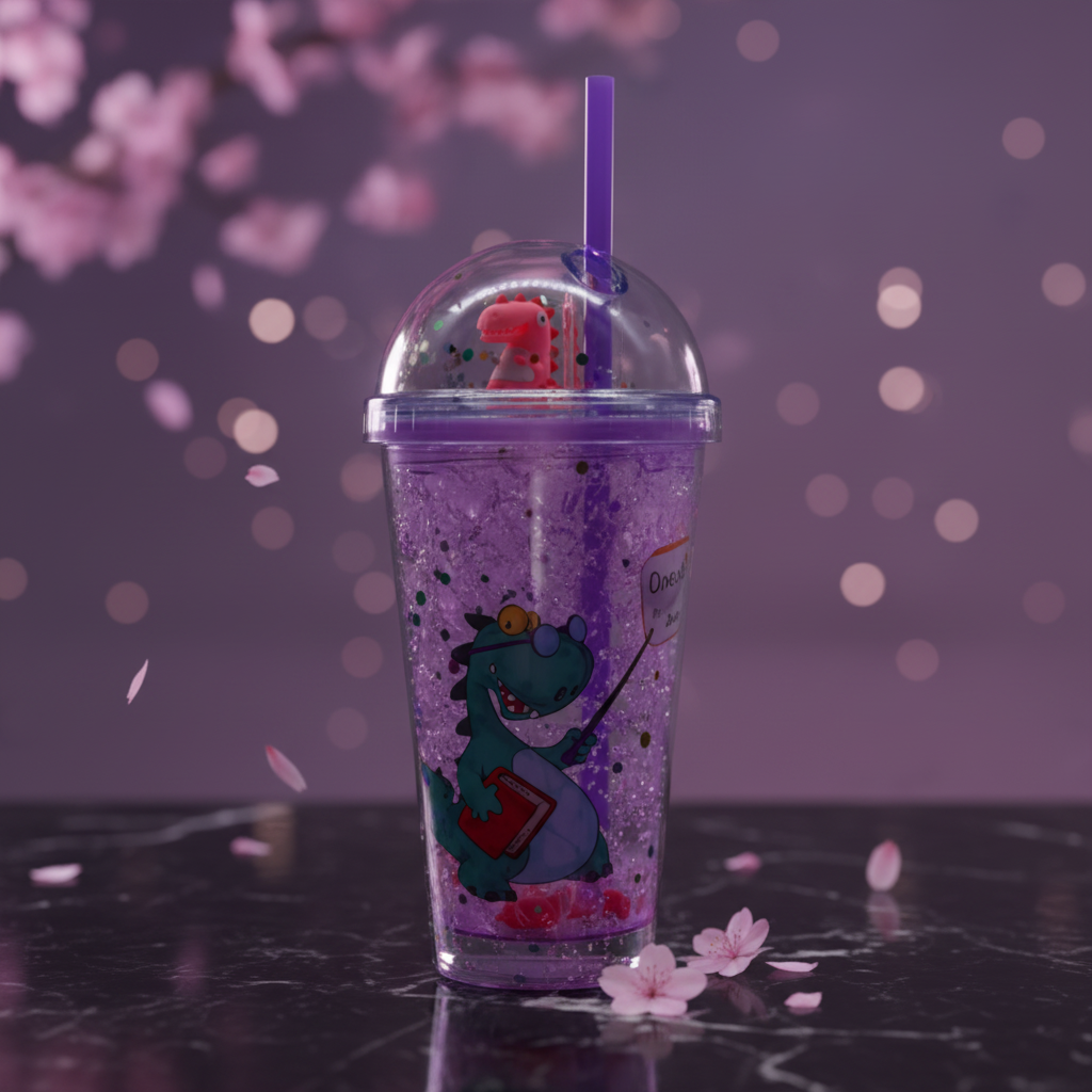 Vaso Termo con luces, Gel Escarchado y Figura de Dinosaurio 3D