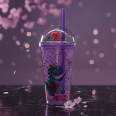 Vaso Termo con luces, Gel Escarchado y Figura de Dinosaurio 3D