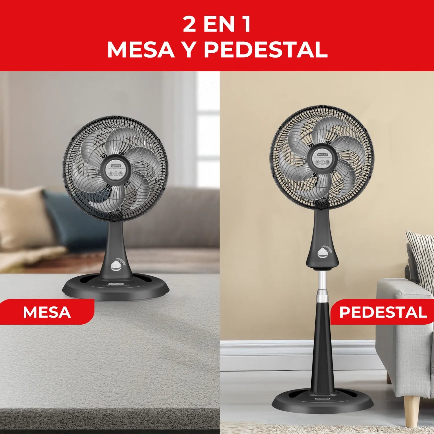 Ventilador Samurai Turbo Silence Maxx Compact 2 En 1 Negro