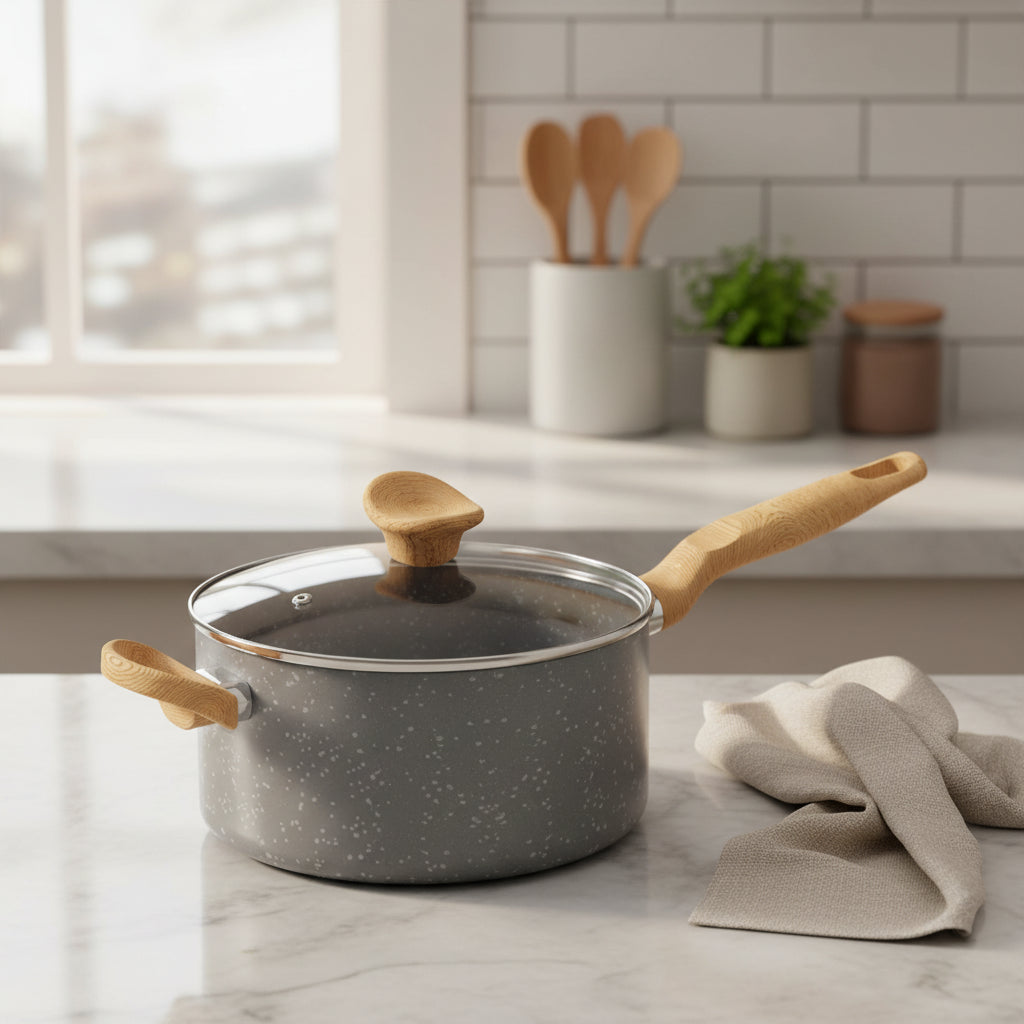 Perol Pastelero IMUSA Natural Stone de 20cm con Tapa de Vidrio