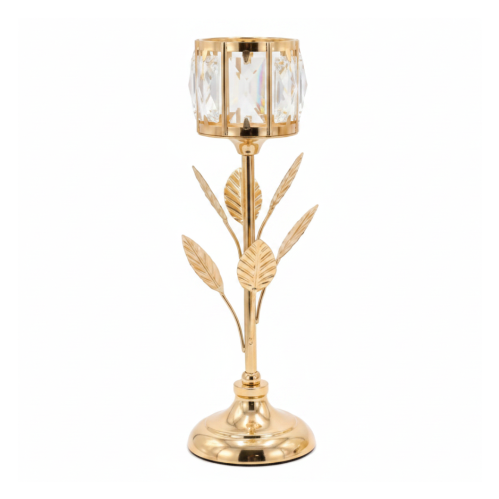 Candelabro de Lujo: Elegancia Botánica en Dorado Mediano