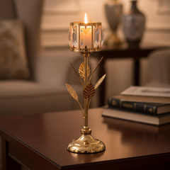 Candelabro de Lujo: Elegancia Botánica en Dorado Grande