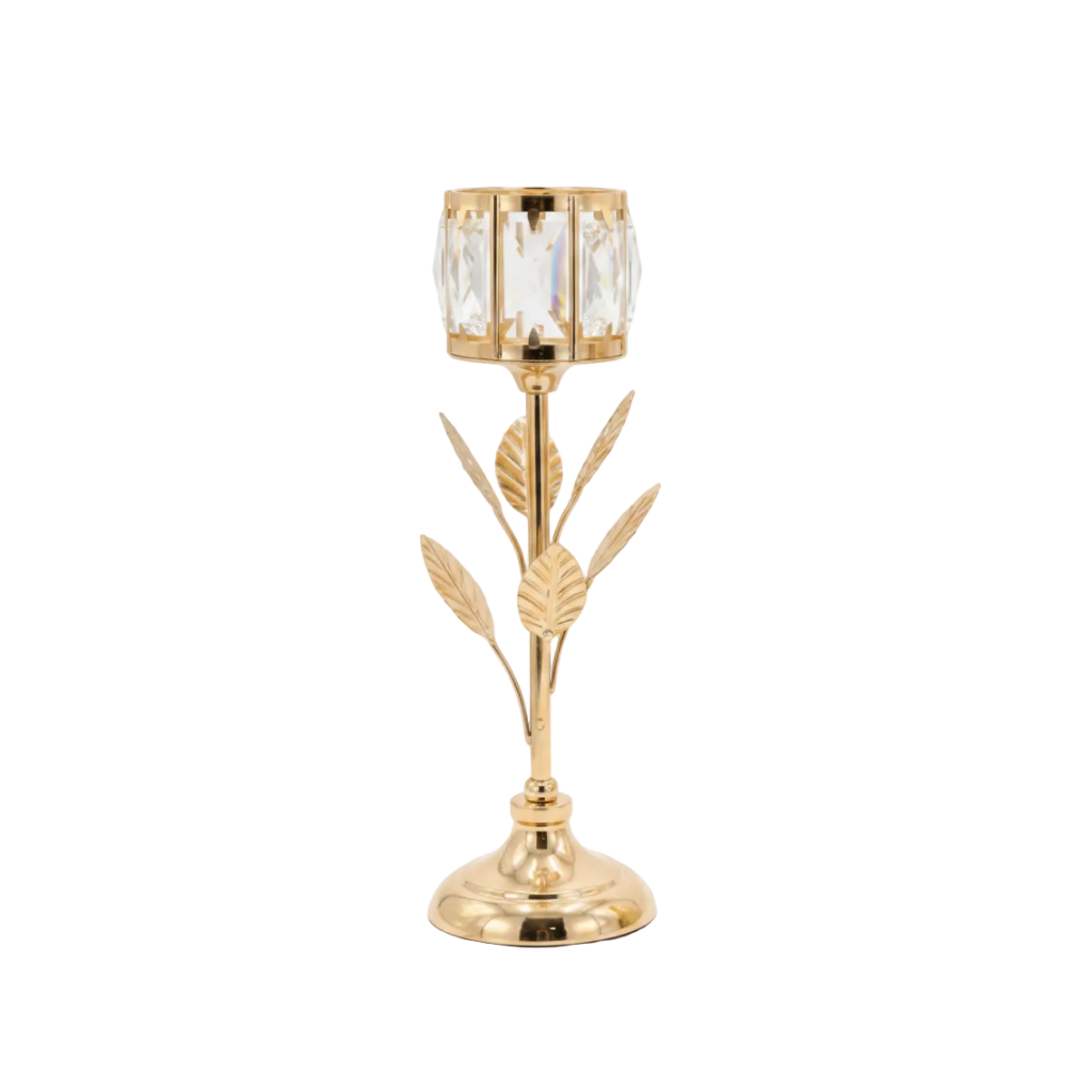 Candelabro de Lujo: Elegancia Botánica en Dorado Pequeño
