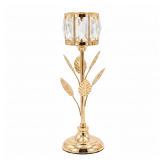 Candelabro de Lujo: Elegancia Botánica en Dorado Mediano