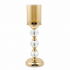 Candelabro de Latón con Esferas de Cristal y Pantalla Ámbar (36 cm)