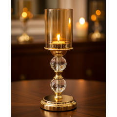 Candelabro de Latón con Esferas de Cristal y Pantalla Ámbar (30 cm)