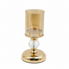 Candelabro de Latón con Esferas de Cristal y Pantalla Ámbar (24 cm)