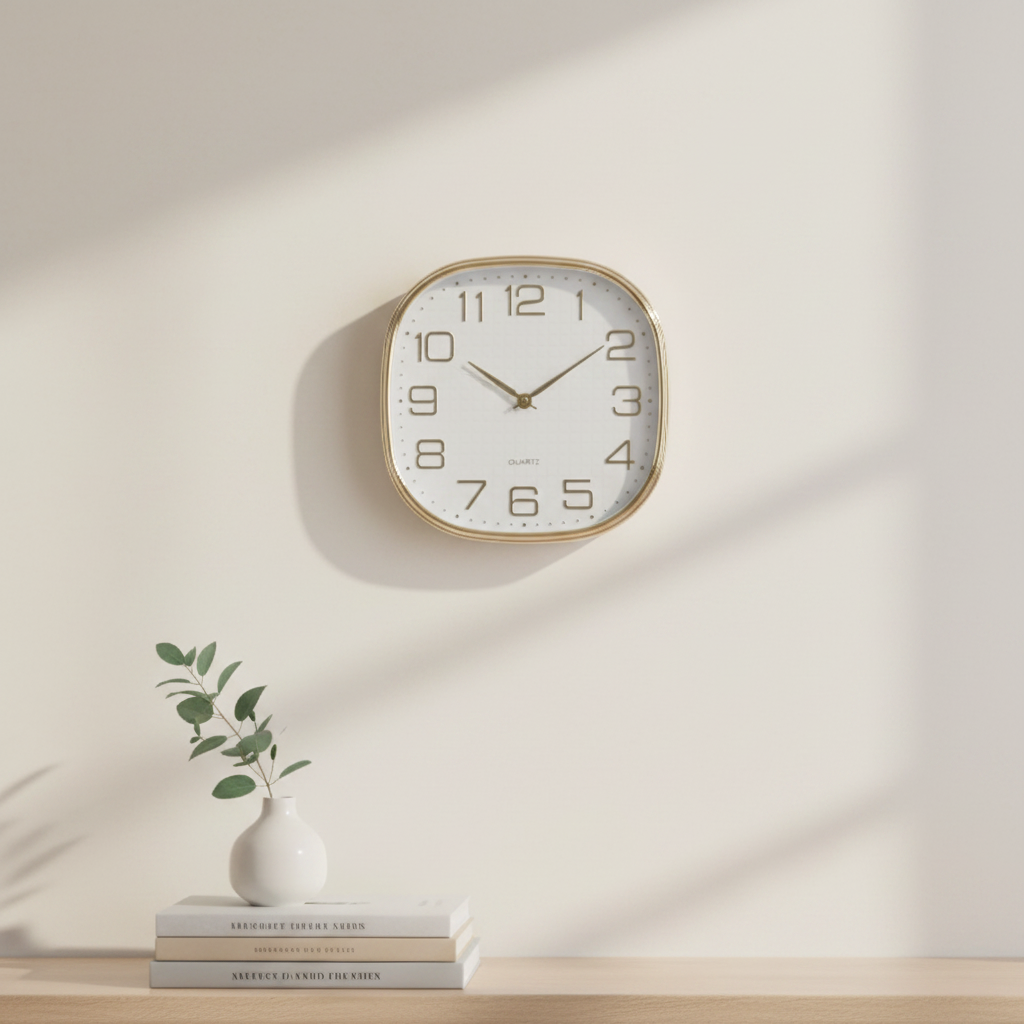 Reloj de Pared Square-Round - Dorado y Blanco Texturizado 30 CM