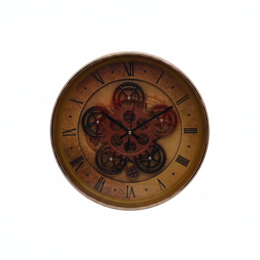 Reloj de Pared Steampunk Imperial - Cobrizos y Madera Envejecida 33  CM