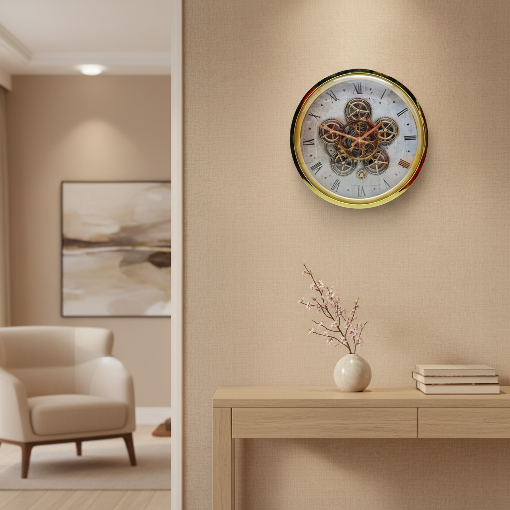 Reloj de Pared Prestige - Engranajes en Oro y Plata 33 CM
