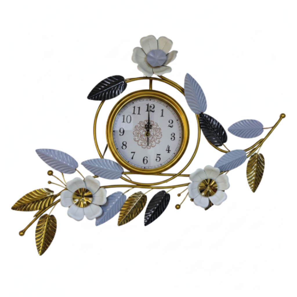 Reloj de Pared de Lujo - Jardín de Latón y Flores Blancas