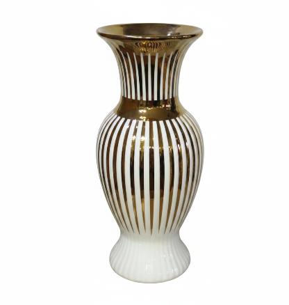 Jarron Dorado con Rayas Blancas 37x13