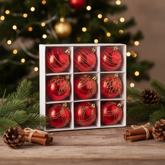 Bolas de Navidad Rojas con Lineas Doradas X9