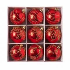 Bolas de Navidad Rojas con Lineas Doradas X9
