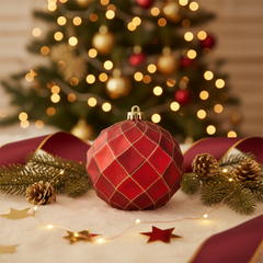 Bola de Navidad roja con diseño de lineas 15cm