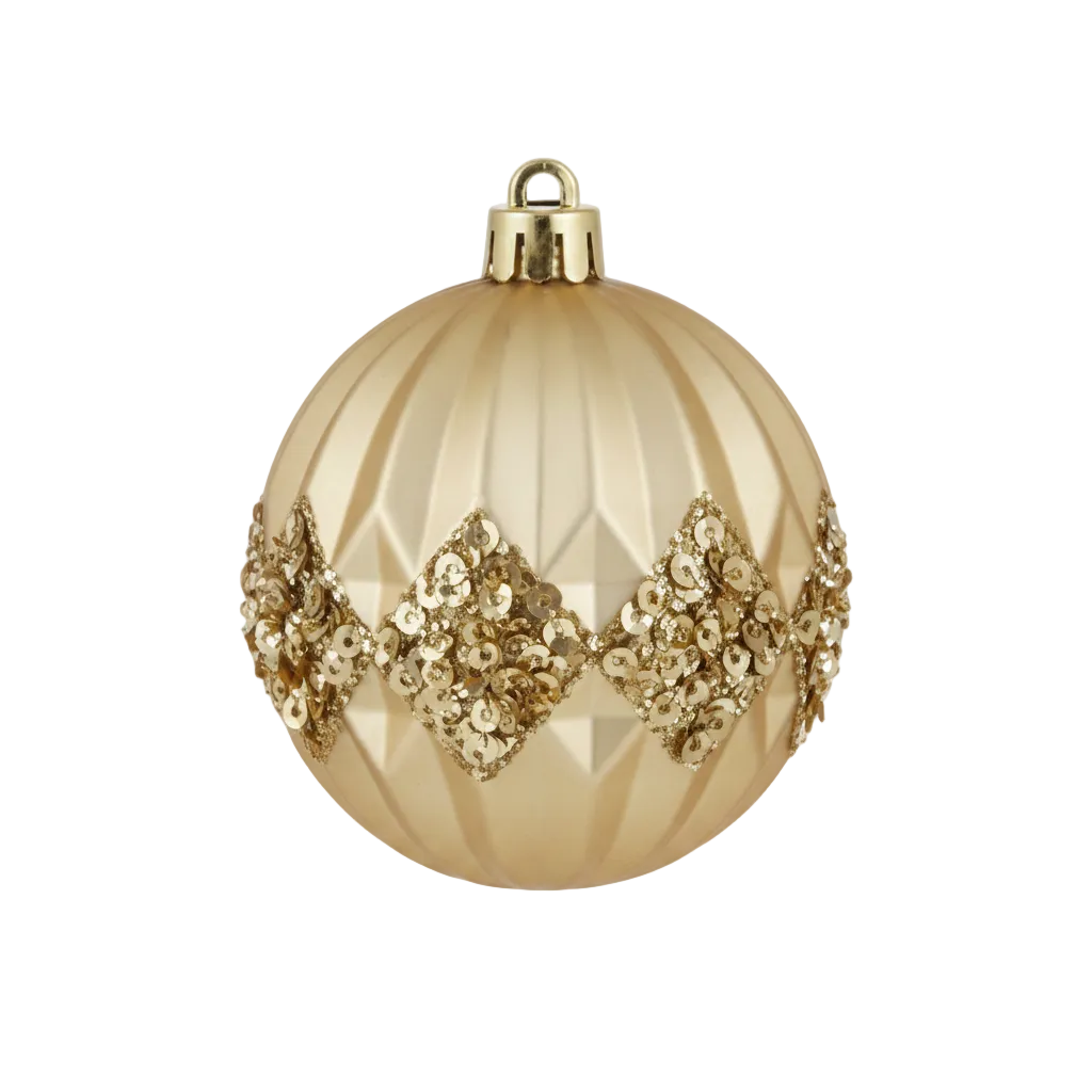 Bola navideña decorativa con aplique de lentejuelas doradas 15cn