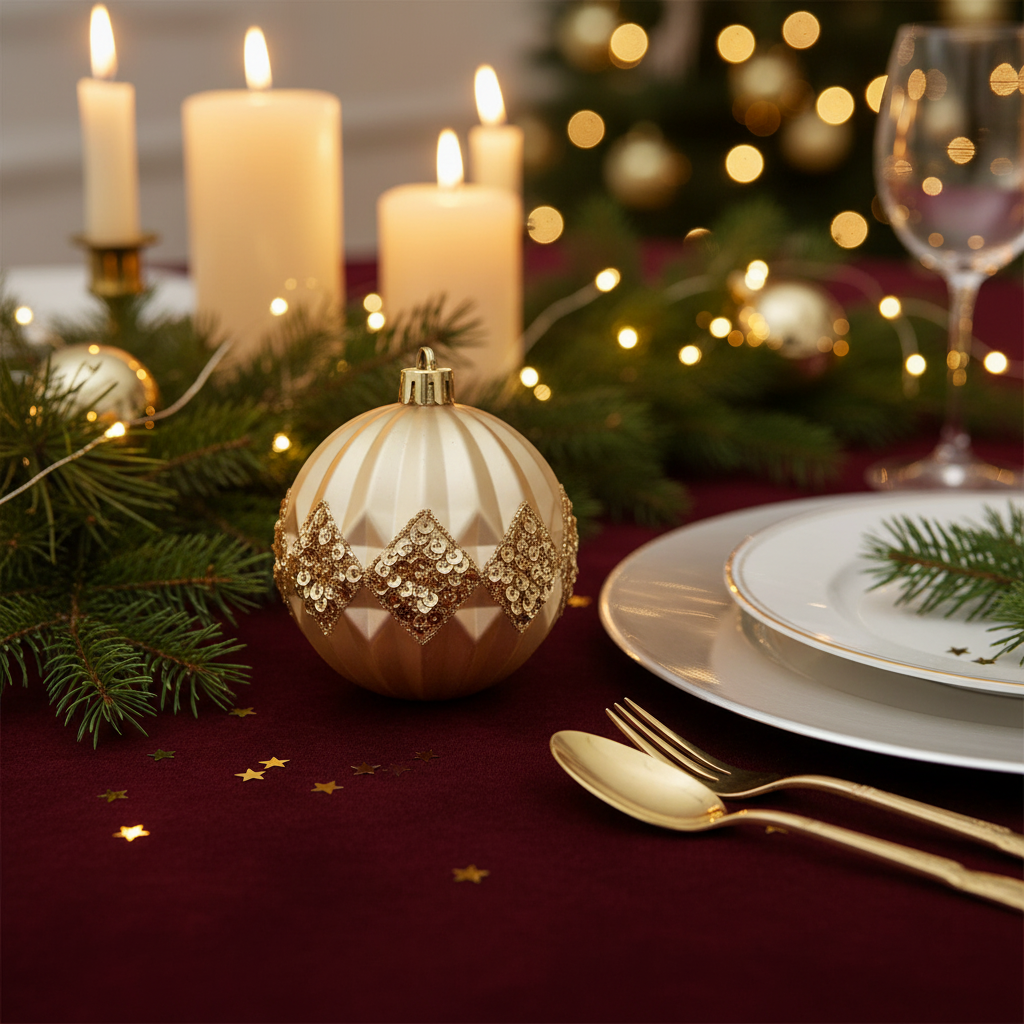 Bola navideña decorativa con aplique de lentejuelas doradas 15cn