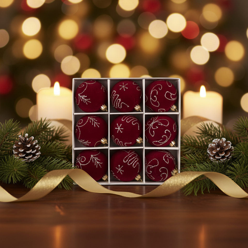 Bolas de navidad de color rojo con diseños X9