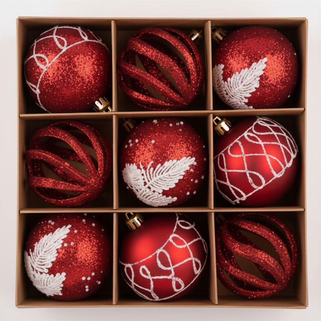 Bolas de Navidad de Color Rojo con Diseños