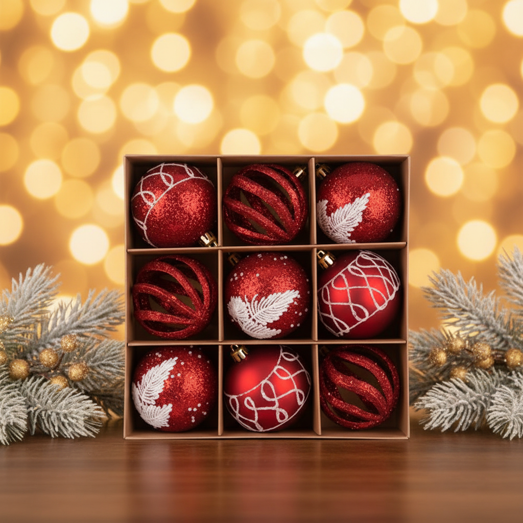 Bolas de Navidad de Color Rojo con Diseños
