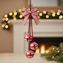 Colgante Navideño de Cascabeles a Rayas Rojas y Blancas con Lazo