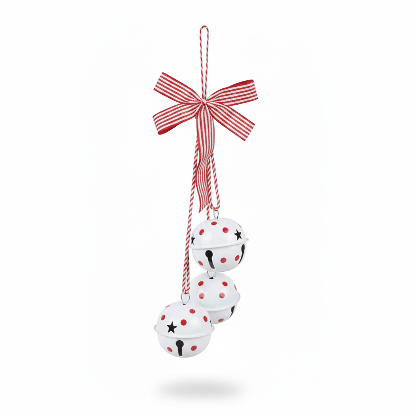 Colgante Navideño de Cascabeles Blancos con Lunares Rojos