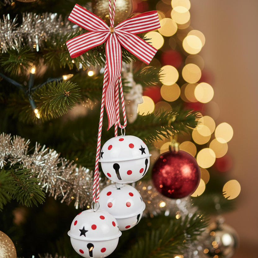 Colgante Navideño de Cascabeles Blancos con Lunares Rojos