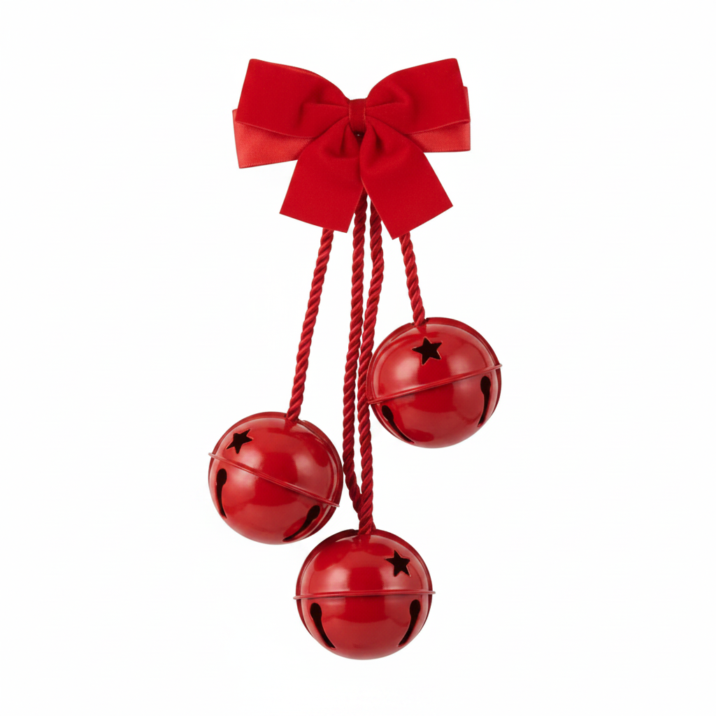 Colgante Navideño de Cascabeles Rojos Brillantes con Lazo