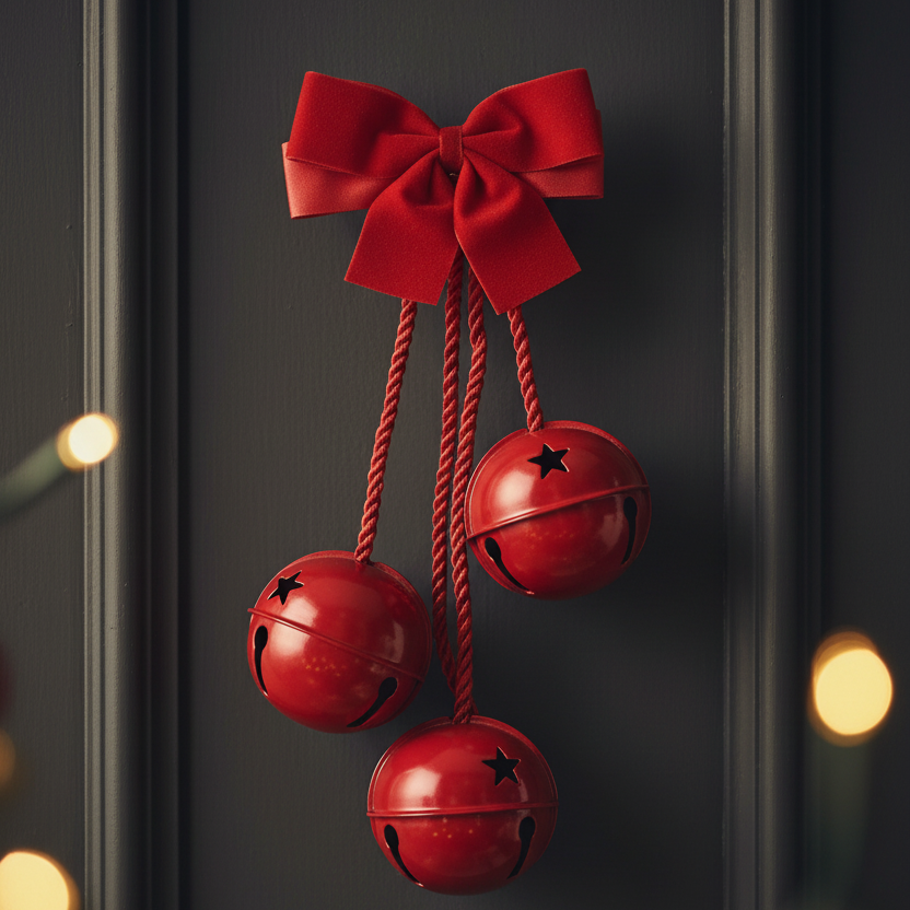 Colgante Navideño de Cascabeles Rojos Brillantes con Lazo