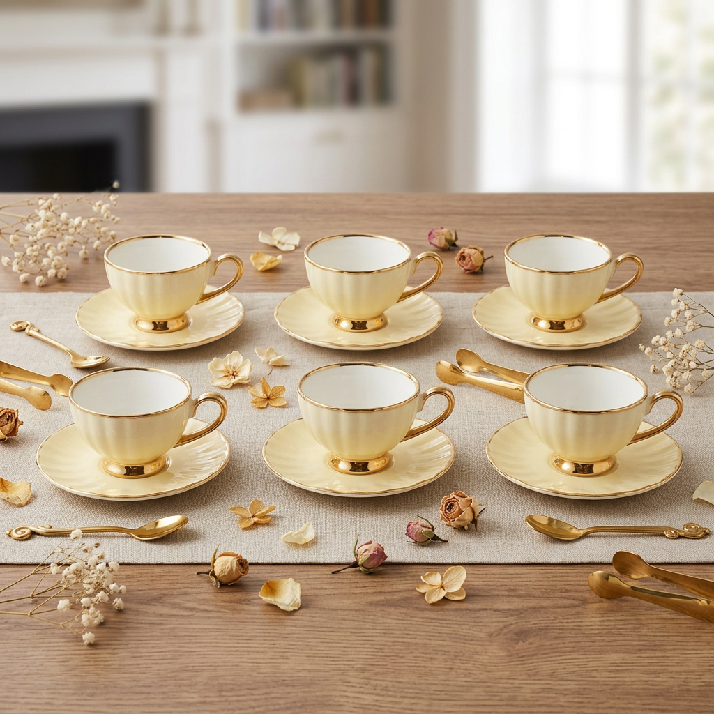 Juego de 6 tazas de té con platos en cerámica