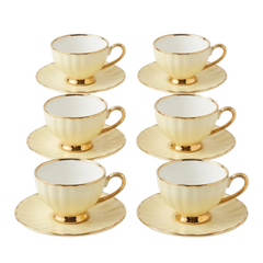 Juego de 6 tazas de té con platos en cerámica