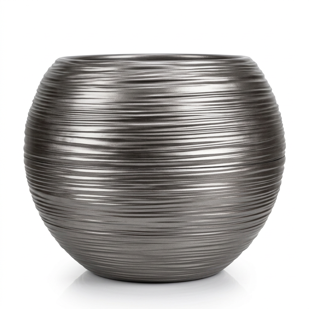 Maceta Esférica Acanalada Tono Gris 38x40cm