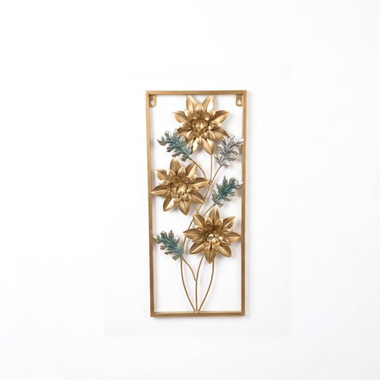 Cuadro Decorativo Floral Gold & Teal 60x25cm