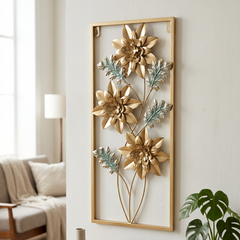 Cuadro Decorativo Floral Gold & Teal 60x25cm