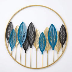 Cuadro Redondo Hojas de Bosque Turquesa y dorado 60cm