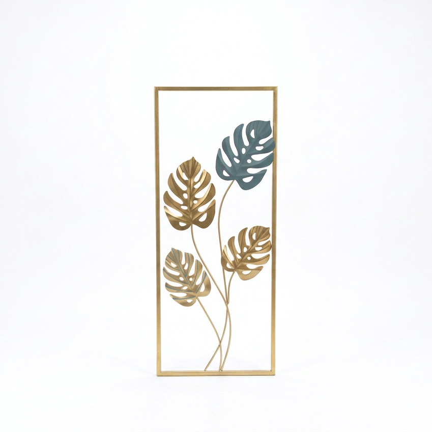 Cuadro Decorativo Monstera Gold & Soft Blue 70x30cm