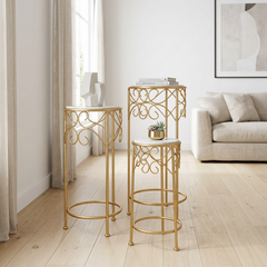 Set x 3 Pedestales Decorativos Metálicos dorados