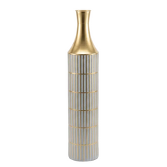 Jarrón de Piso Pequeño Texturizado Blanco con Cuello Dorado 82x14cm