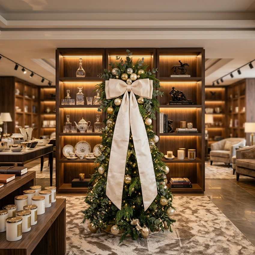 Moño Gigante Champagne Elegante para Cúspide de Árbol Navideño