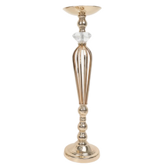 Candelabro Metalico Alto Dorado con Diamante de Cristal