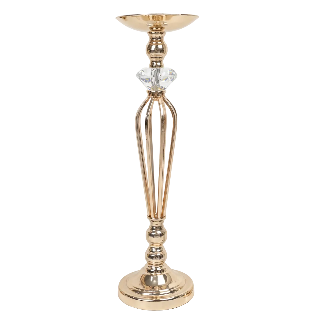 Candelabro Metalico Mediano Dorado con Diamante de cristal