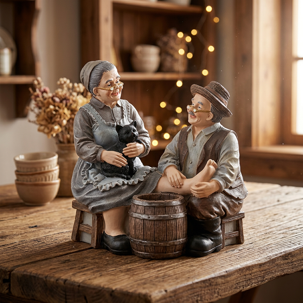 Figura Decorativa de Abuelitos Sentados 16cm