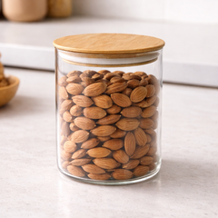 Recipiente Premium de Acrilico con Tapa Natural estilo bambu 440ML