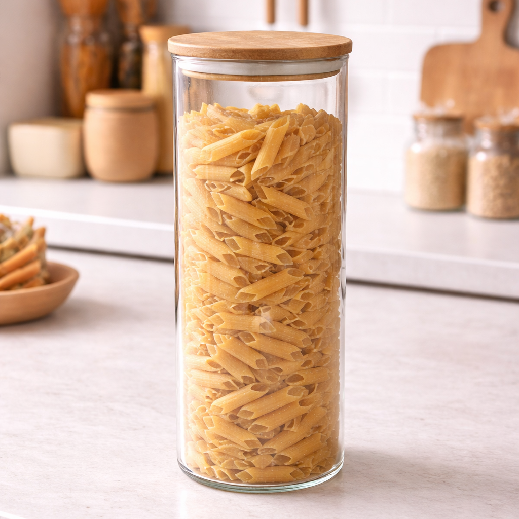 Recipiente Premium de acrilico con Tapa Natural estilo bambu 860ML