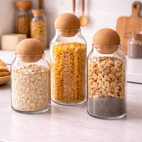 Recipiente de Vidrio Premium con Tapa de Corcho Esférica - Estilo Nórdico 1400ML