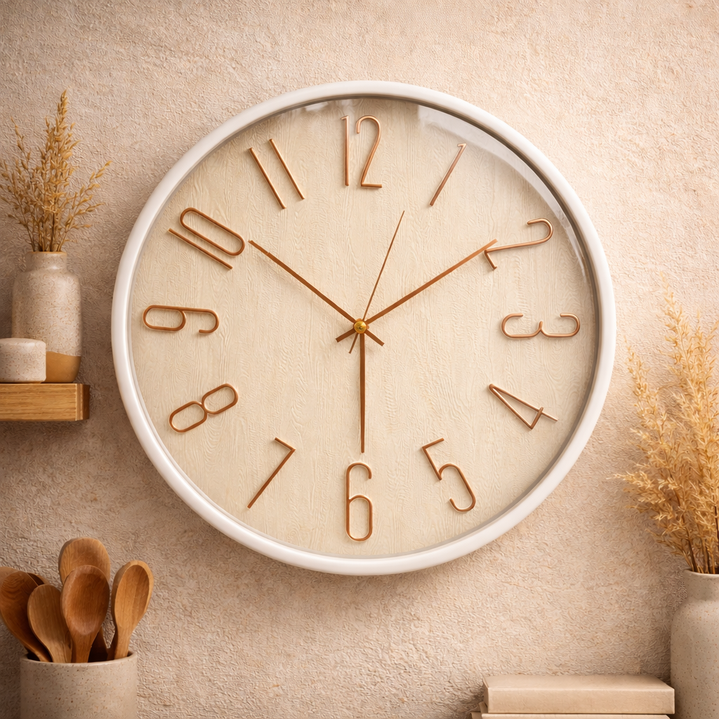 Reloj de Pared Minimalista Nude con Números Cobre