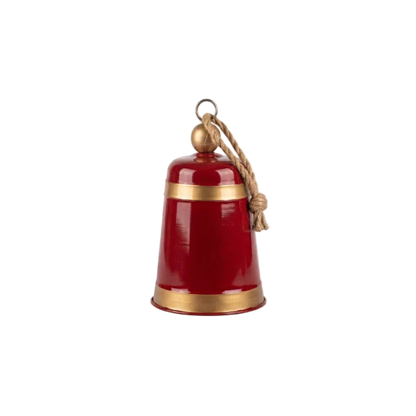 Campana Navideña Colgante 10cm Rojo y Dorado con Cuerda rústica
