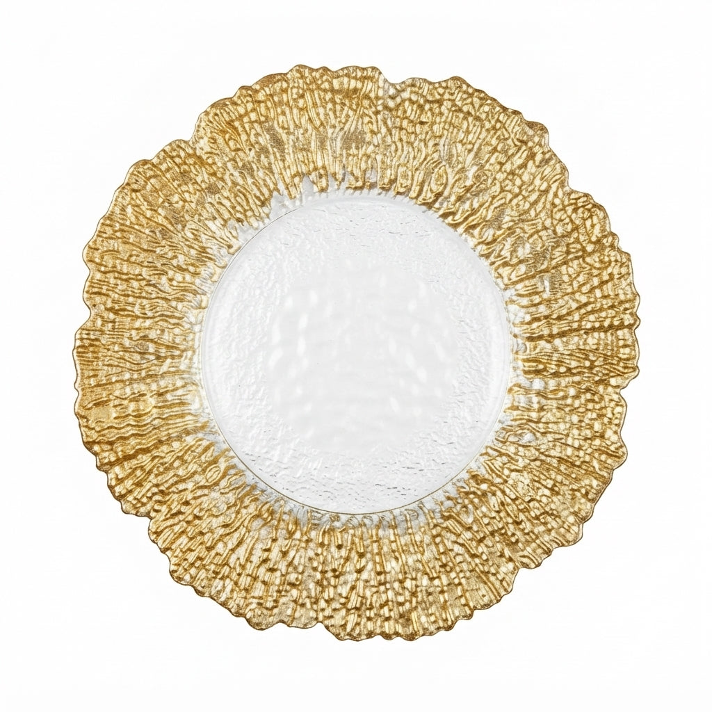 Plato Base de Cristal con Borde Tallado Dorado (32 cm)